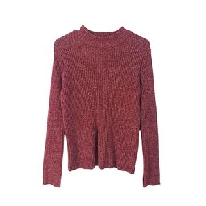 WHO WHAT WEAR Womens Maroon Burgundy Rib Knit Mock Neck Sweater Size XL Winter